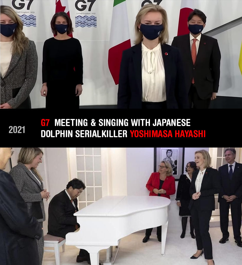 G7 Heuchelei - Treffen und singen mit dem japanischen Delfin-Serialkiller Abschaum Yoshimasa Hayash